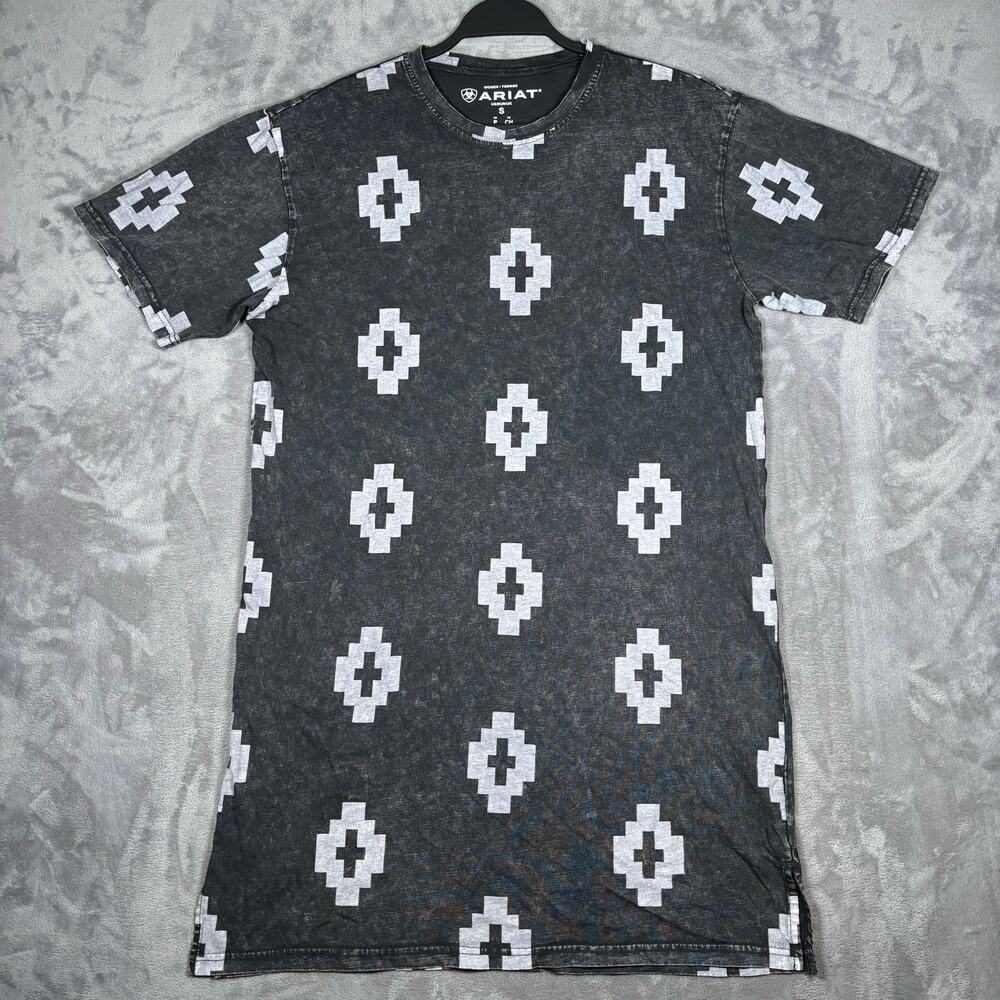 Ariat Isela Southwest Print Tee Dress Women’s Small Black Gray Cotton